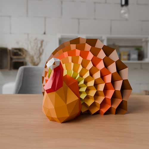 Sitting Thanksgiving Turkey 3D Papercraft - Traditional Colors
