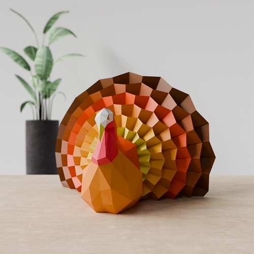 Sitting Thanksgiving Turkey 3D Papercraft - Traditional Colors