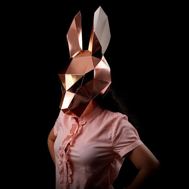 Yellow Rabbit Paper Mask Bunny Rabbit Mask - Rose Gold - PAPERCRAFT WORLD