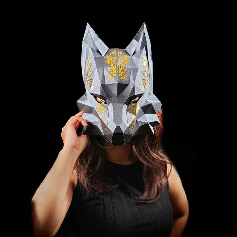 Futuristic Fox Mask Black PAPERCRAFT WORLD