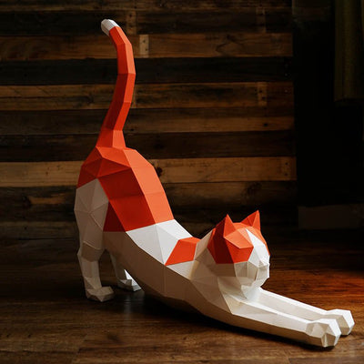 Stretching Cat 3D Paper Model - PAPERCRAFT WORLD